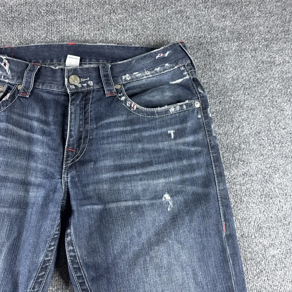 True Religion Jeans Mens 34 Blue Section Straight Leg Distressed Denim Y2K